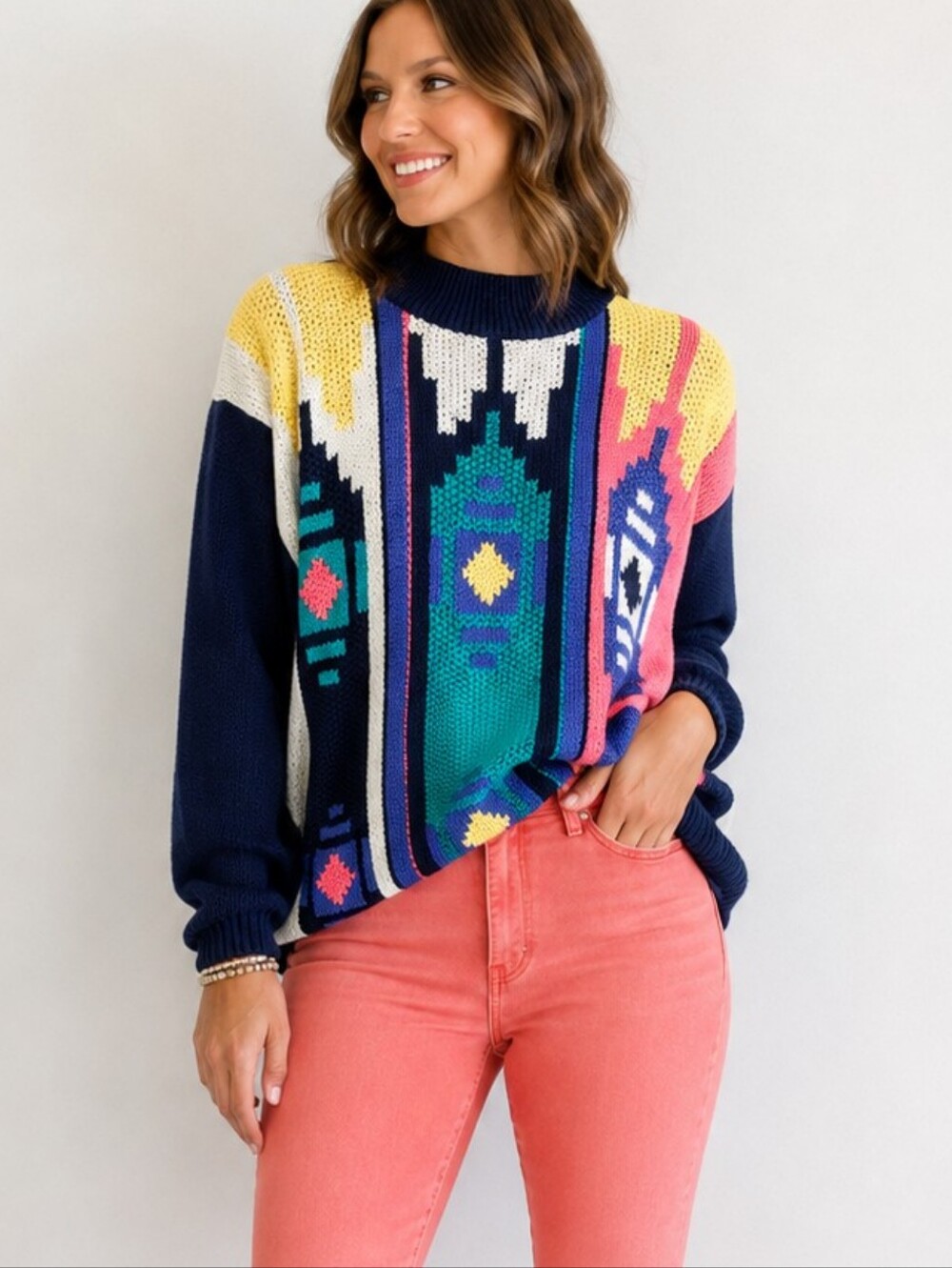 VINTAGE 62 East Southwest Pattern Cotton Sweater